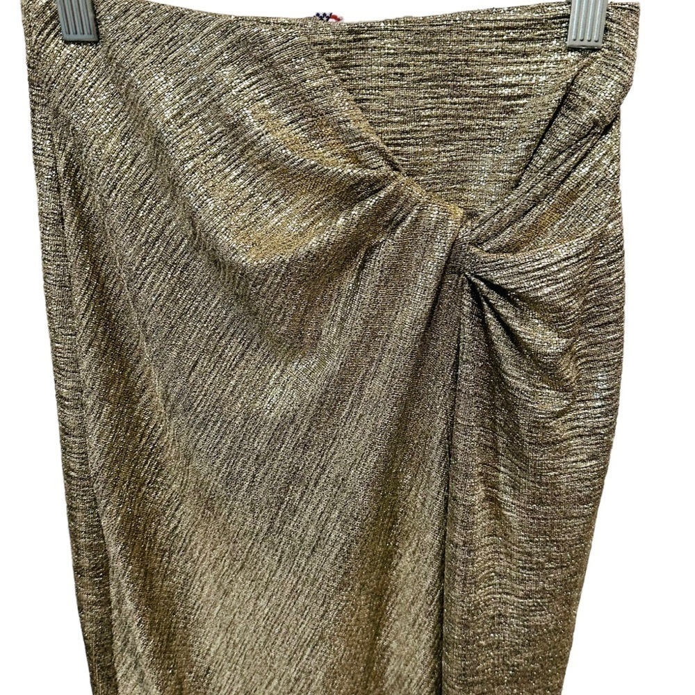 SIGNIFICANT OTHER Metallic Gold Twist Front Midi Skirt | Y2K 90s Party Glam - Picture 4 of 9